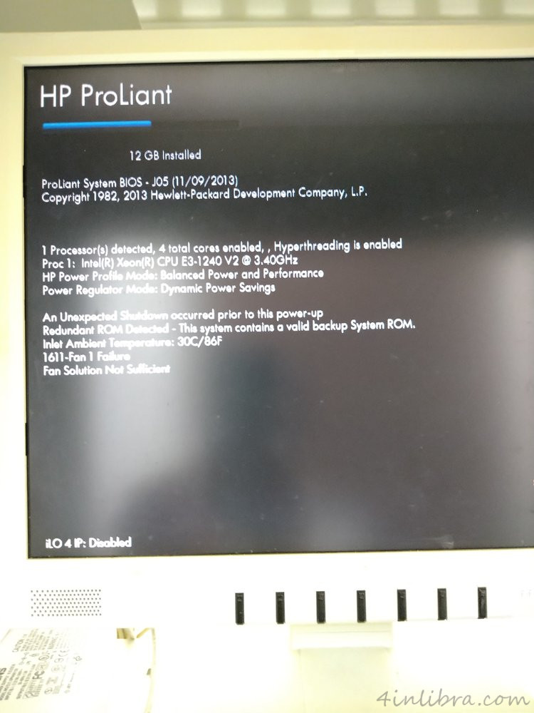HP DL320開機出現1611-Fan 1 Failure的錯誤